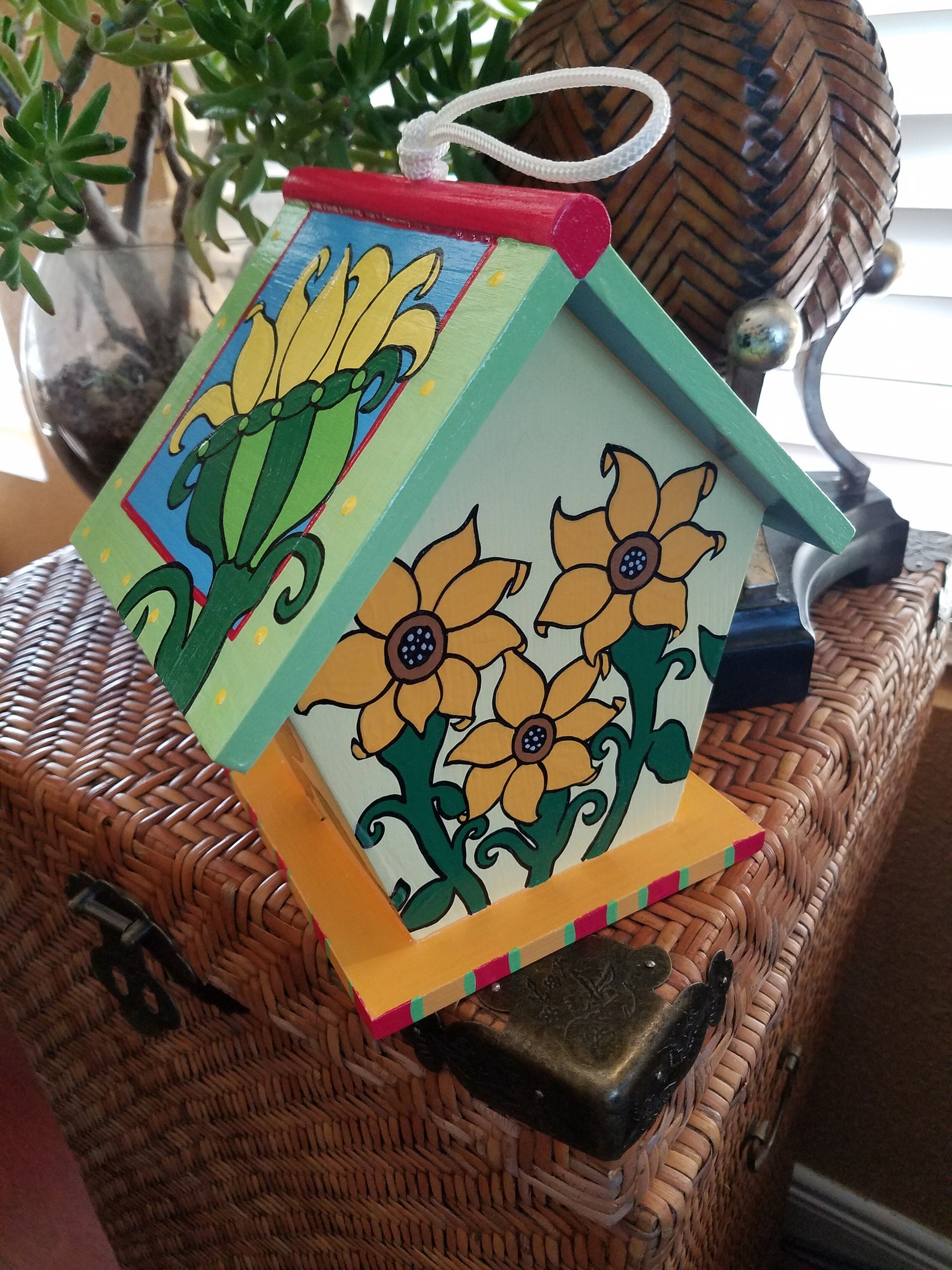 Bird House Sunflowers Hand Painted Etsy