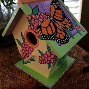 Bird House - Hand Painted Monarch Butterfly Bird House. See description below.