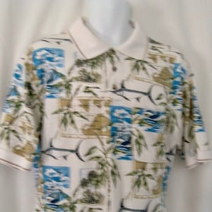 Vintage Herren MICHAEL AUSTIN Swordfish, Kreuzfahrtschiff Tropical SS Strick-Polo-Shirt Größe L