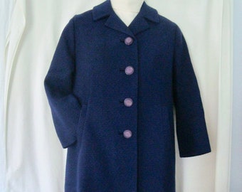 Like New Vintage 1960s Womens Small CRESTMOOR Navy Blue Dress Coat 3/4 Sleeves in Mint Condition