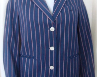 Giacca vintage da donna GAP blu scuro con gessato rosso e bianco, giacca blazer a 3 bottoni taglia XS - Condizioni pari al nuovo