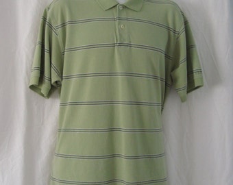 Vintage Mens IZOD "100% Pima Cotton" Lime Green Striped Polo Shirt Size L - Looks Like Never Worn