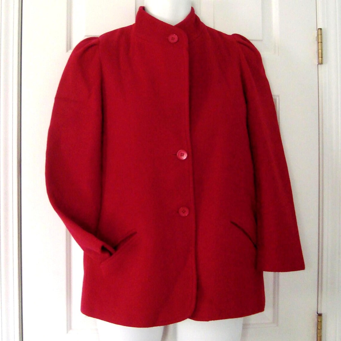Vintage Women's RAYWOOD & STEIN Hip Length Dark Cranberry Red Wool Coat Sz 4-6, photo 1 sur 5