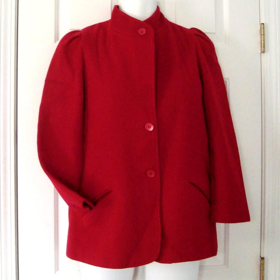 Vintage Women's RAYWOOD & STEIN Hip Length Dark Cranberry Red Wool Coat Sz 4-6