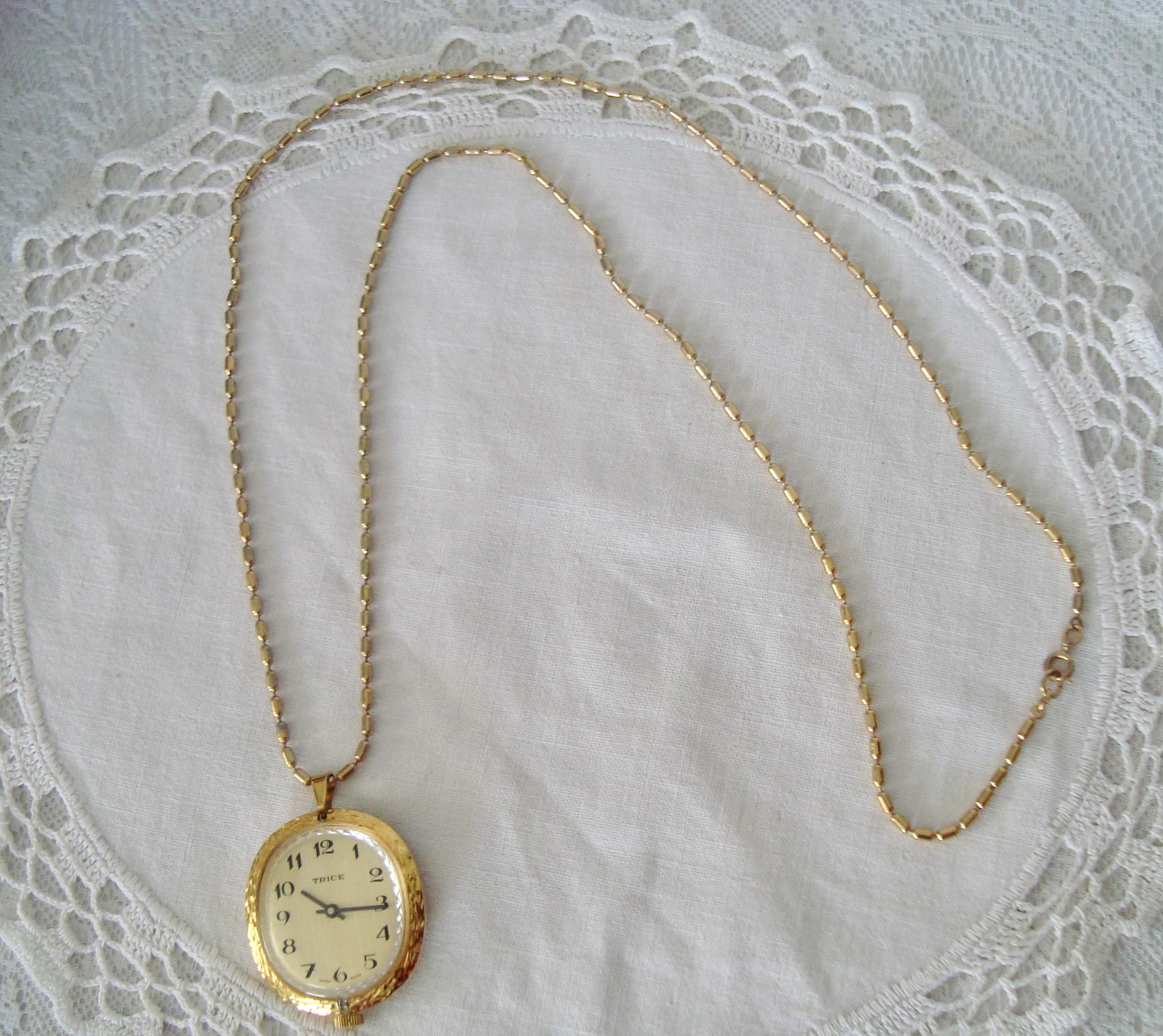 Trice‎ Pocket Watch And Chain Vintage pocket watch necklace found, needs chain main image 4