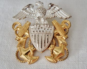 WWII期 US Navy イーグル紋章 925 シルバー ヴィンテージ ミリタ 925 Sterling Silver Gold Plated Antique WWII US Navy Eagle