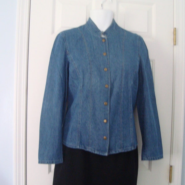 Vintage Women's EMMA JAMES Snap Front, Mandarin Collar, 100% Cotton Denim Jacket Size 14 - Never Worn