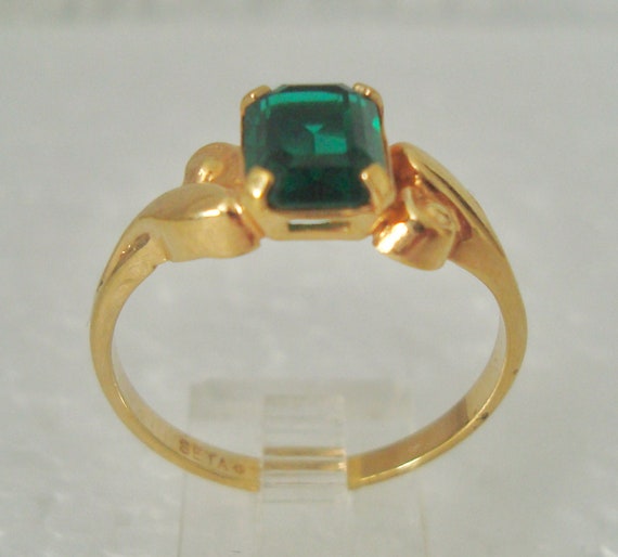 Vintage SETA Emerald Cut Emerald Green Gold Tone … - image 2