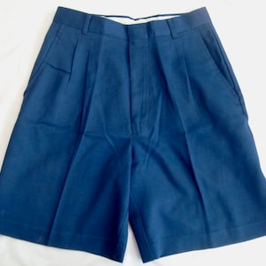 Women's 1980's Vintage SYCAMORE "At The Waist" Navy Pleated Shorts Waist 27", Inseam 8" - Like New Condition