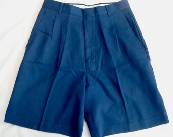 Women's 1980's Vintage SYCAMORE "At The Waist" Navy Pleated Shorts Waist 27", Inseam 8" - Like New Condition
