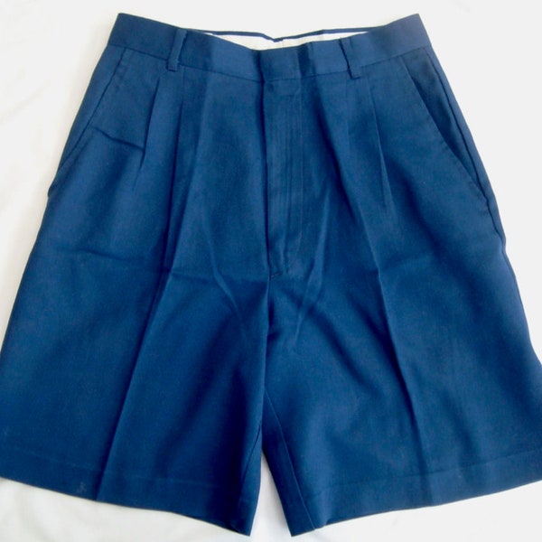 Women's 1980's Vintage SYCAMORE "At The Waist" Navy Pleated Shorts Waist 27", Inseam 8" - Like New Condition