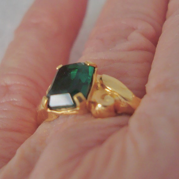 Vintage SETA Emerald Cut Emerald Green Gold Tone … - image 8