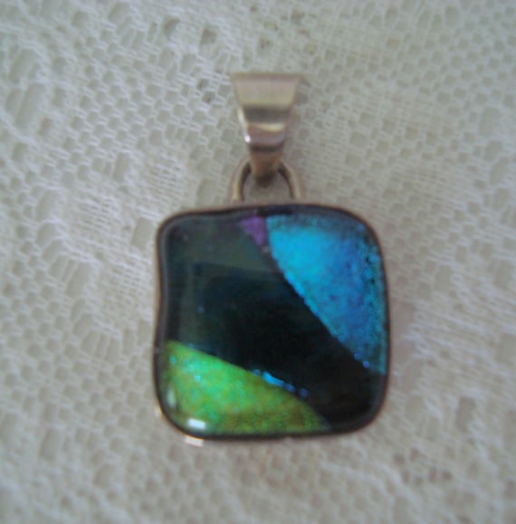 Vintage 1960's Sterling Silver Foiled Dichroic Gla