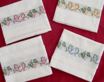 Vintage HALBLEINEN Cotton/Linen Tea Towels 29" x 21" - Your Choice - Pink Bird, Blue Bird, Yellow Bird