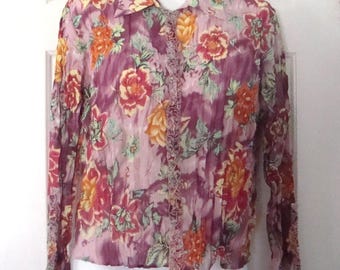 Vintage Women's MILANO Silky Accordion Pleated Long Sleeve Top Blouse Size XL - NEW Old Stock