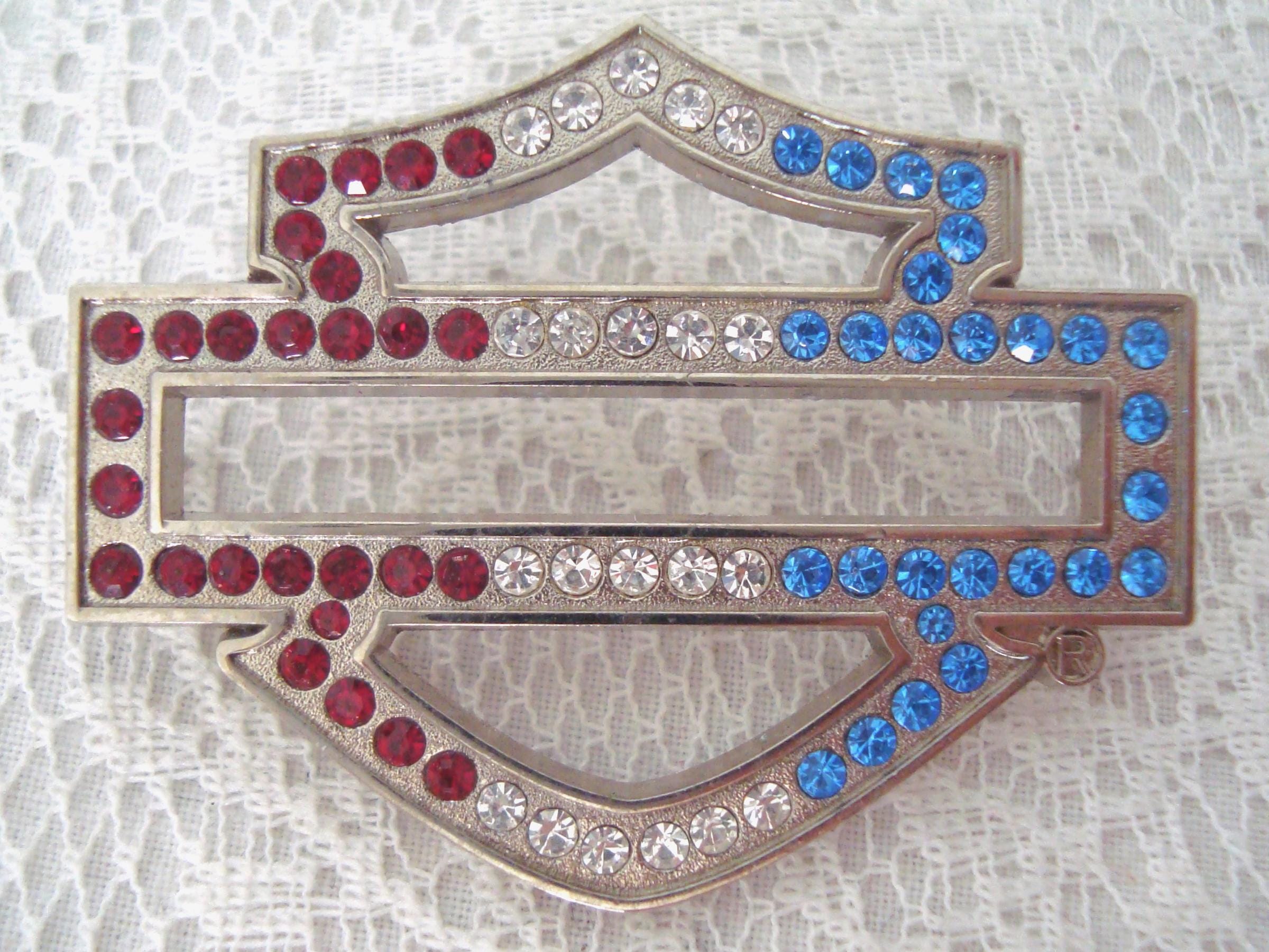 Vintage HARLEY DAVIDSON Red, White & Blue Rhinestone Bar and