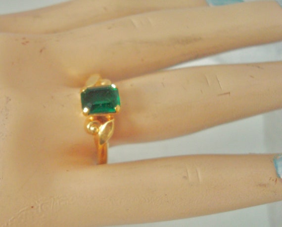Vintage SETA Emerald Cut Emerald Green Gold Tone … - image 4