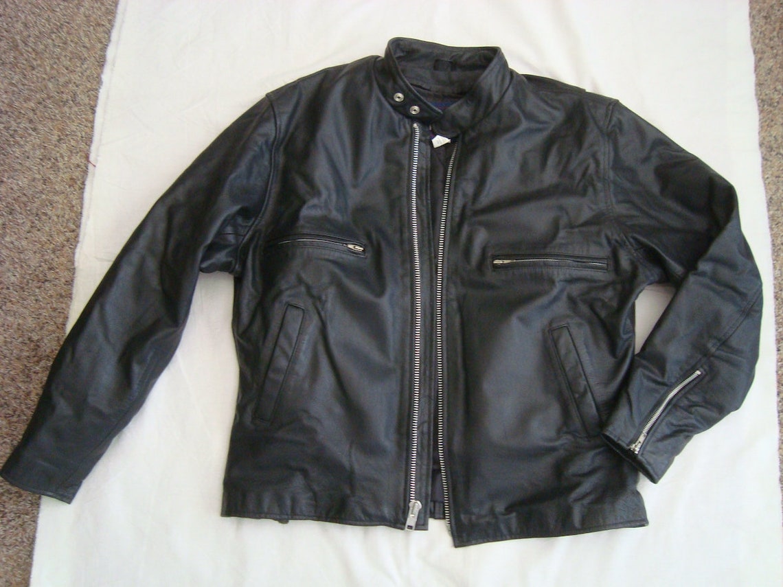 Vintage Mens MOB Black Racer Leather Motorcycle Biker Jacket w | Etsy