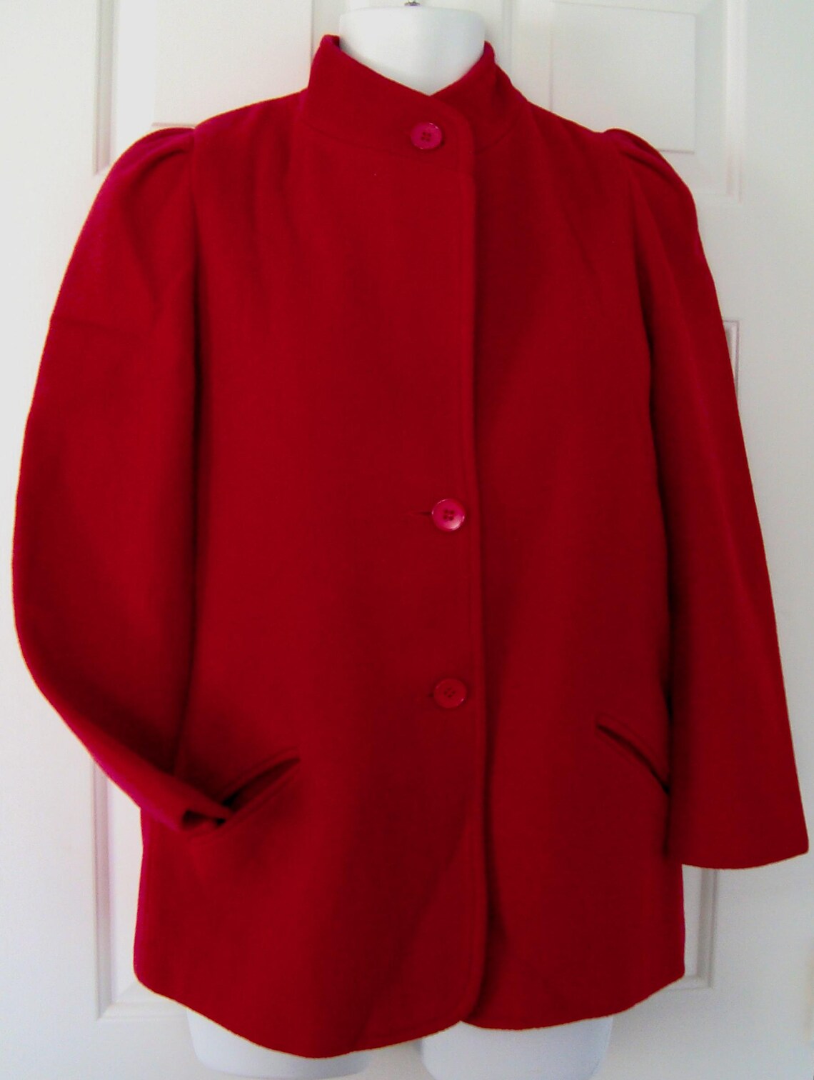 Vintage Women's RAYWOOD & STEIN Hip Length Dark Cranberry Red Wool Coat Sz 4-6, photo 3 sur 5