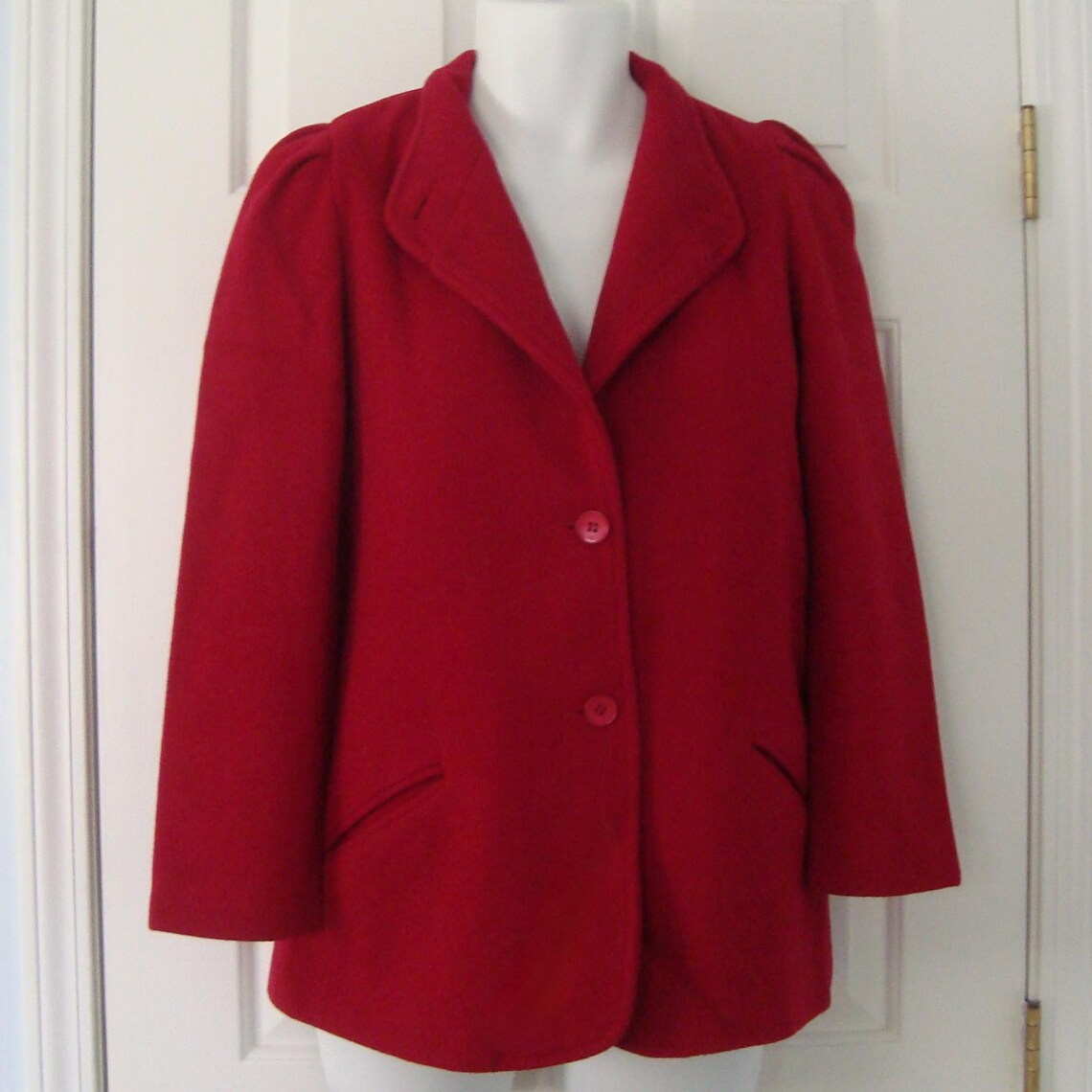 Vintage Women's RAYWOOD & STEIN Hip Length Dark Cranberry Red Wool Coat Sz 4-6, photo 4 sur 5
