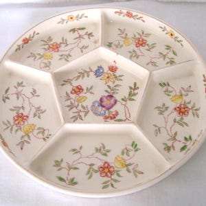 Vintage 10&quot; Hand Painted 6 Section Floral Serving Dish Gold Trim - Made in Japan