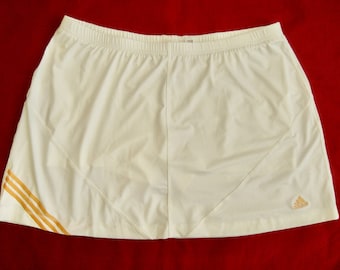 Falda pantalón de tenis vintage ADIDAS "Climalite" blanca con ribete naranja para mujer, talla XL - NUEVA (sin usar, de stock antiguo)