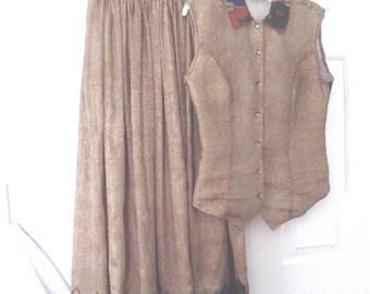 Vintage 1990's Women's SELECT 100% Silk Maxi Skirt & Top or Vest Boho Outfit Set Size S