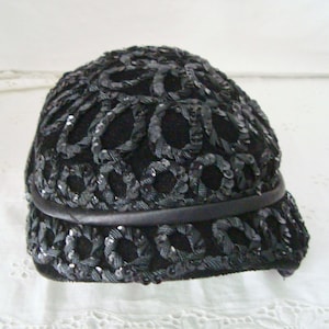 Vintage 1940's Women's Black Velvet, Satin & Sequins Nightclub Hat
