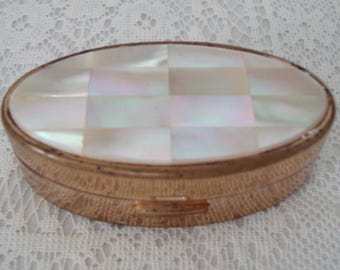 Estuche ovalado de nácar para pintalabios MAX FACTOR de los años 50 - Accesorio para bolso