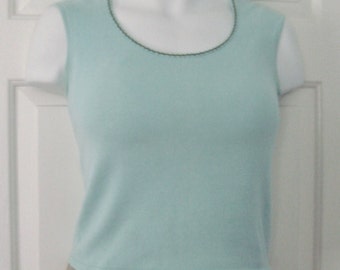 Vintage 1990's Women's RALPH By RALPH LAUREN Aqua Sleeveless Knit Top Size M - Like New Condition