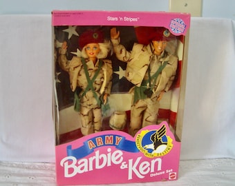 Vintage 1992 BARBIE & KEN Dolls Stars n Stripes Army Special Edition Deluxe Set - NEW in Box