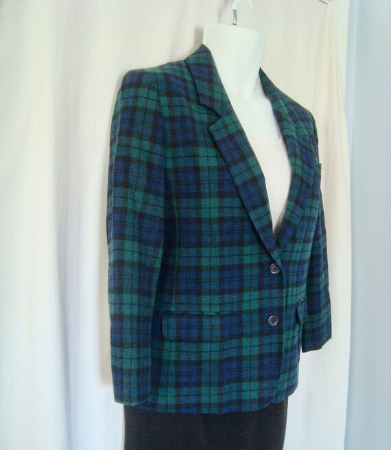 Vintage Blue Plaid Blazer Pendleton 100/% wool blazer with pockets