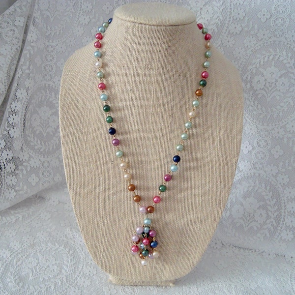 Vintage Signed TAMMEY JEWELS Multi Color Pearl Necklace