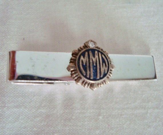 Vintage 1950's Sterling Silver Monogram MMW Tie C… - image 1