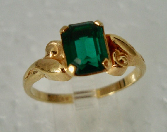 Vintage SETA Emerald Cut Emerald Green Gold Tone … - image 1
