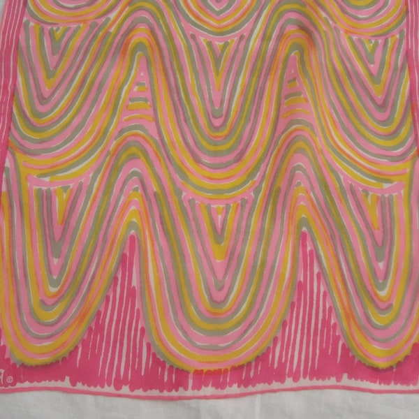 Vintage VERA Hand Rolled Hem Silk Scarf 14" x 44" Pinks, Gold, White & Green Swirl