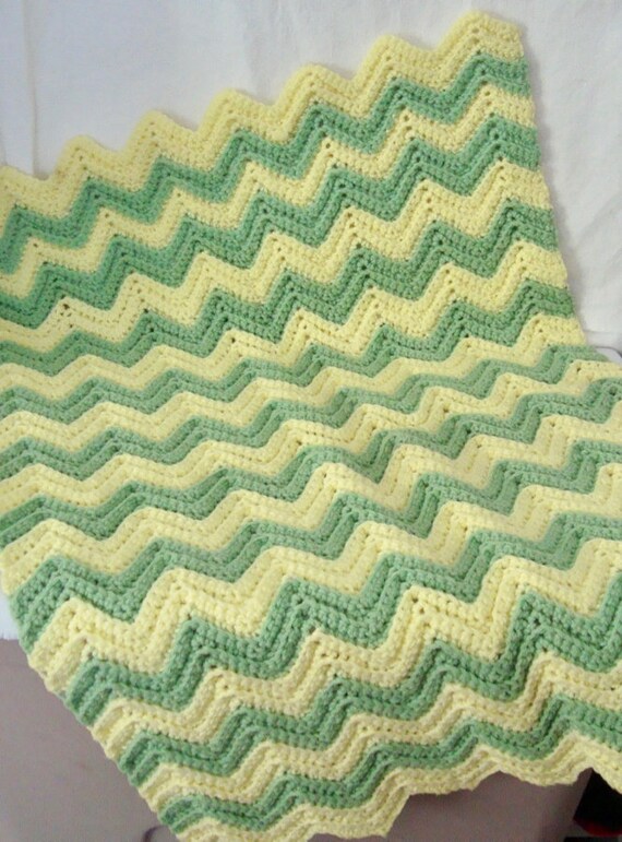 Vintage Unused Handmade Crochet Yellow & Green Zig