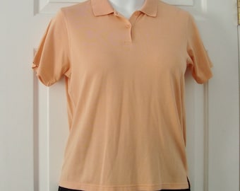 Vintage Women's BOBBY CHAN Light Apricot, Silk Blend Knit Polo Short Sleeve Shirt Top Size M- Like New Condition
