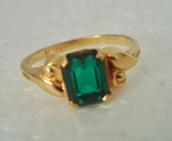 Vintage SETA Emerald Cut Emerald Green Gold Tone … - image 3