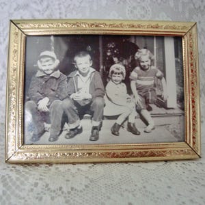 Vintage DECOREL Embossed Gold Tone Metal School Size Picture Frame 2 1/2 x 3 1/2 w 1950&#39;s Photo of Children