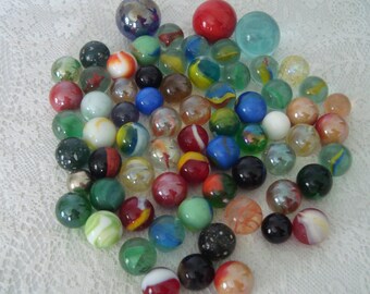 Lot of Vintage GLASS MARBLES - Over 65 Marbles & Shooters