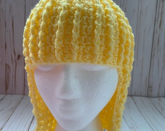 Crochet pink hair wig, Knit hat Halloween, Funky hair, Bridal party favor, Dress up wig, Cosplay hair, Adult cap, Yellow wig, Beautician