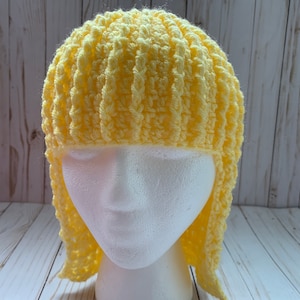 Crochet pink hair wig, Knit hat Halloween, Funky hair, Bridal party favor, Dress up wig, Cosplay hair, Adult cap, Yellow wig, Beautician