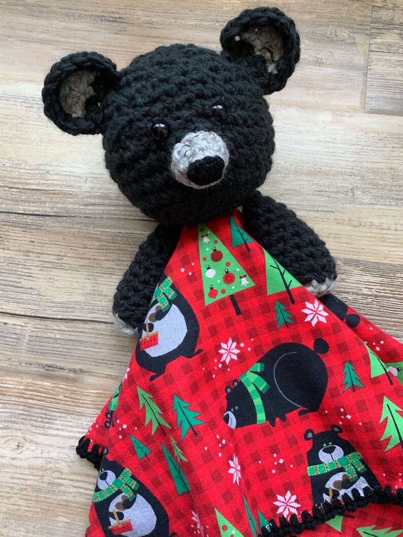 Black Bear Lovey Teddy Bear Lovey Crochet Comforter Etsy