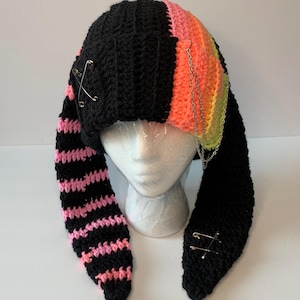 Bunny beanie Crochet Bunny hat Goth hat Long ear black bunny hat Bunny toque baclava knit Cottage core bunny personalized bunny