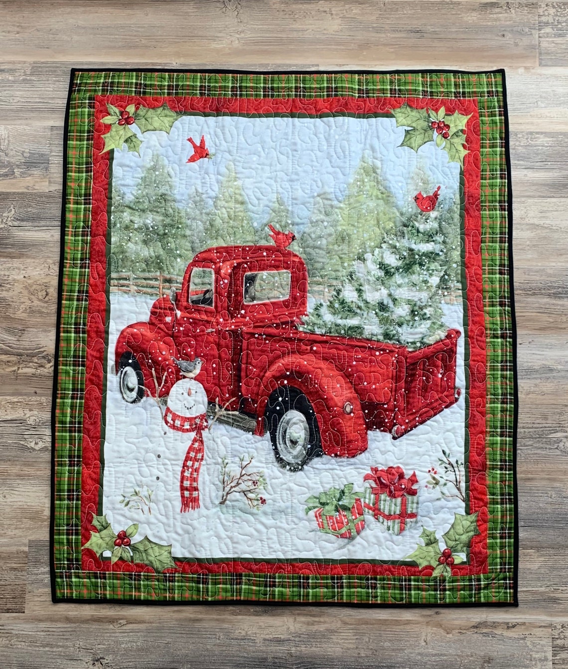 Christmas Red Truck Quilt Christmas Truck and Plaid Red Etsy
