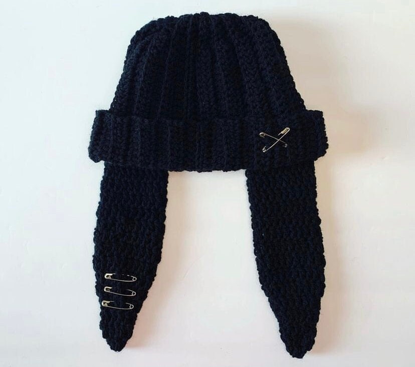 Bunny beanie Crochet Bunny hat Goth hat Long ear black bunny hat Bunny toque baclava knit Cottage core bunny personalized bunny Bunny beanie Crochet Bunny hat Goth hat Long ear black bunny hat Bunny toque baclava knit Cottage core bunny personalized bunny