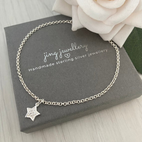 Sterling Silver Sparkly Star Anklet Ankle Bracelet with star Chain Anklet Star jewellery Holiday Jewellery Gift for Her. Etsy