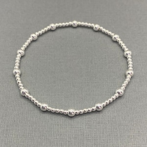 Sterling Silver plain beaded bracelet, beaded stretch stacking bracelet, minimalist bracelet, dainty silver bracelet, gift idea for her
