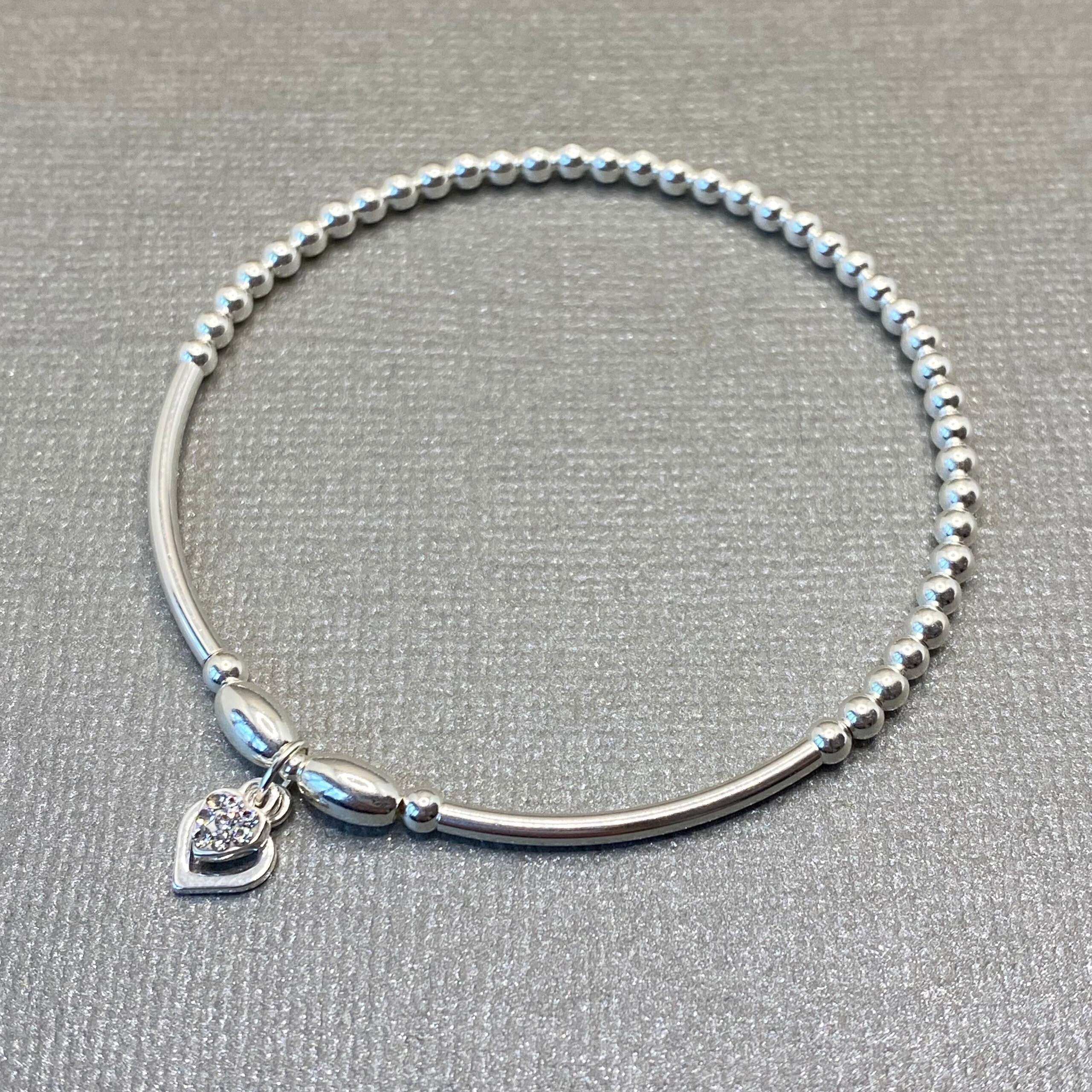 Sterling Silver Stretch Beaded Double Hearts Bracelet